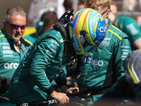 Fernando Alonso prepares for a sprint race at Circuit of the Americas in Austin, Texas, on October 19, 2024, during the Formula 1 Pirelli Un...