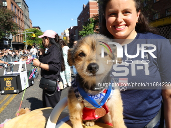 A dog and owner dress as Olympic medalists for the 34th Annual Tompkins Square Halloween Dog Parade in Tompkins Square Park in New York City...