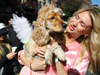 A dog and her owner dress as angels for the 34th Annual Tompkins Square Halloween Dog Parade in Tompkins Square Park in New York City, USA,...