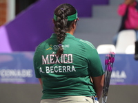 Andrea Maya Becerra of Mexico competes against Elisa Roner of Italy (not in picture) during the compound women's quarterfinals match on the...