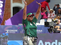 Andrea Maya Becerra of Mexico competes against Elisa Roner of Italy (not in picture) during the compound women's quarterfinals match on the...