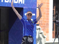 Elisa Roner of Italy competes against Andrea Maya Becerra of Mexico (not in picture) during the compound women's quarterfinals match on the...