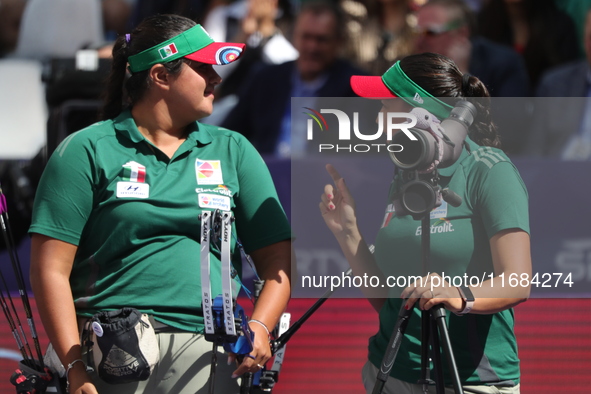 Andrea Maya Becerra of Mexico competes against Elisa Roner of Italy (not in picture) during the compound women's quarterfinals match on the...