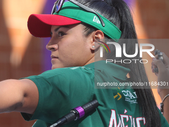 Dafne Quintero of Mexico competes against Ella Gibson of Great Britain (not in picture) during the compound women's quarterfinals match on t...