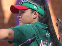 Dafne Quintero of Mexico competes against Ella Gibson of Great Britain (not in picture) during the compound women's quarterfinals match on t...