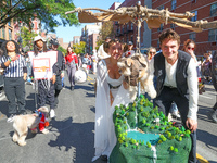 A dog and owner dress as characters from Star Wars for the 34th Annual Tompkins Square Halloween Dog Parade in Tompkins Square Park in New Y...