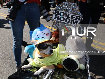 A dog dresses up as a nightclub DJ for the 34th Annual Tompkins Square Halloween Dog Parade in Tompkins Square Park, on October 19, 2024. (