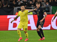 Nicolo Savona of Juventus F.C. and Mattia Zaccagni of S.S. Lazio are in action during the 8th day of the Serie A Championship between Juvent...