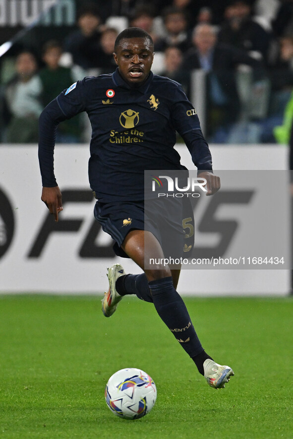 Pierre Kalulu of Juventus F.C. is in action during the 8th day of the Serie A Championship between Juventus F.C. and S.S. Lazio at Allianz S...