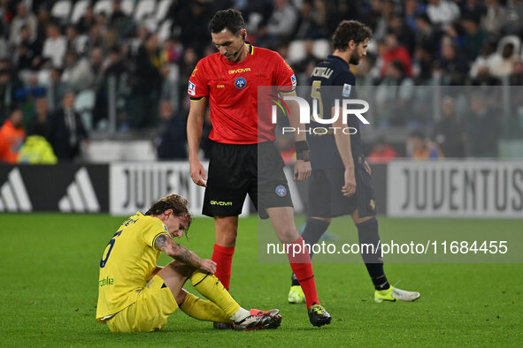 Nicolo Rovella of S.S. Lazio and Referee Juan Luca Sacchi are present during the 8th day of the Serie A Championship between Juventus F.C. a...