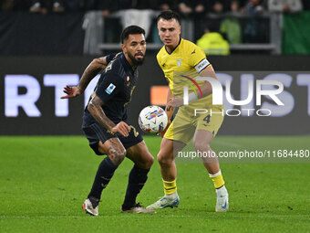 Douglas Luiz of Juventus F.C. and Patric of S.S. Lazio are in action during the 8th day of the Serie A Championship between Juventus F.C. an...