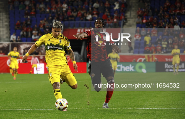 A general view of the match between Columbus and Red Bull during the MLS match at Red Bull Arena in Harris, New Jersey, on October 19, 2024....