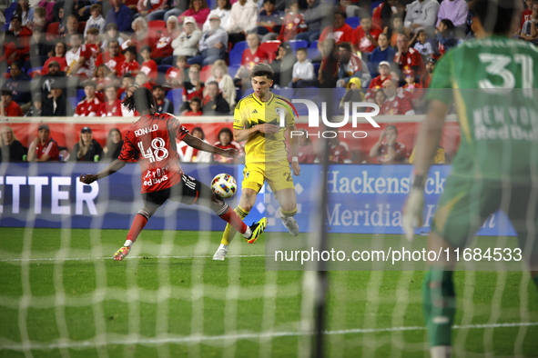 A general view of the match between Columbus and Red Bull during the MLS match at Red Bull Arena in Harris, New Jersey, on October 19, 2024....