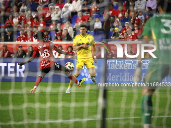 A general view of the match between Columbus and Red Bull during the MLS match at Red Bull Arena in Harris, New Jersey, on October 19, 2024....