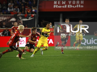 A general view of the match between Columbus and Red Bull during the MLS match at Red Bull Arena in Harris, New Jersey, on October 19, 2024....