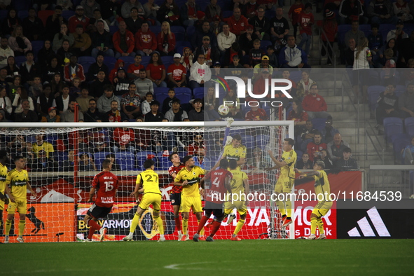 A general view of the match between Columbus and Red Bull during the MLS match at Red Bull Arena in Harris, New Jersey, on October 19, 2024....