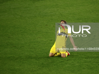 Columbus FC's Malte Amundsen (18) celebrates the winning goal with teammates during the MLS League match between Columbus FC and New York Re...