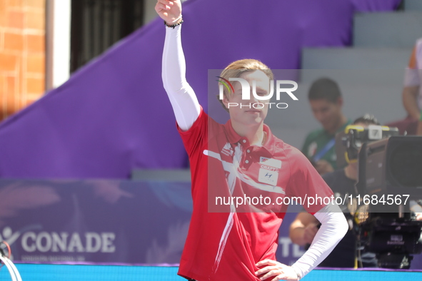 Mathias Fullerton of Denmark competes against James Lutz of the United States (not in picture) during the men's compound gold medal match on...