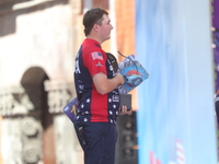 Gold medalist James Lutz of the United States stands during the medal ceremony after the men's compound final match on the second day of the...