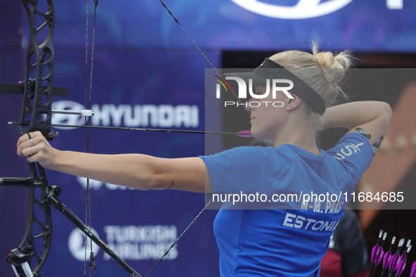 Meeri-Marita Paas of Estonia competes against Sara Lopez of Colombia (not in picture) during the women's compound gold medal match on the se...