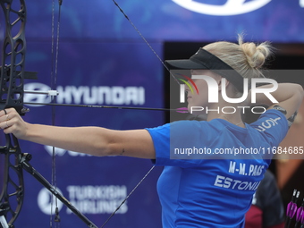 Meeri-Marita Paas of Estonia competes against Sara Lopez of Colombia (not in picture) during the women's compound gold medal match on the se...