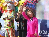 Governor of Tlaxcala Lorena Cuellar Cisneros participates in the medal ceremony on the second day of the Tlaxcala 2024 Archery World Cup Fin...