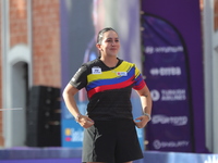 Gold medalist Sara Lopez of Colombia participates in the medal ceremony on the second day of the Tlaxcala 2024 Archery World Cup Final in Tl...