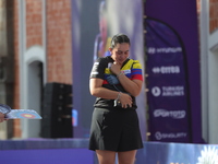 Gold medalist Sara Lopez of Colombia participates in the medal ceremony on the second day of the Tlaxcala 2024 Archery World Cup Final in Tl...