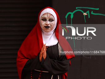 A person disguised as a nun takes part in the annual Zombie walk 2024 Mx, from the Monument to the Revolution to the main square Zocalo in M...