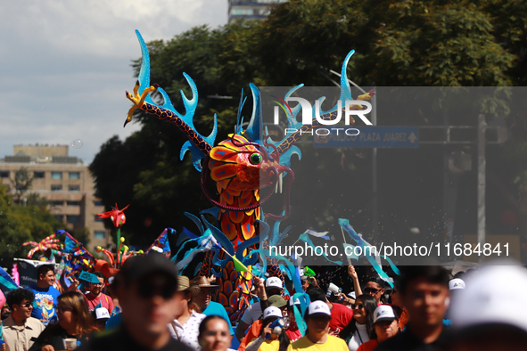 An Alebrije is seen during the 16th edition of the traditional Monumental Alebrijes parade organized by the Museum of Popular Art (MAP). The...