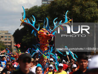 An Alebrije is seen during the 16th edition of the traditional Monumental Alebrijes parade organized by the Museum of Popular Art (MAP). The...