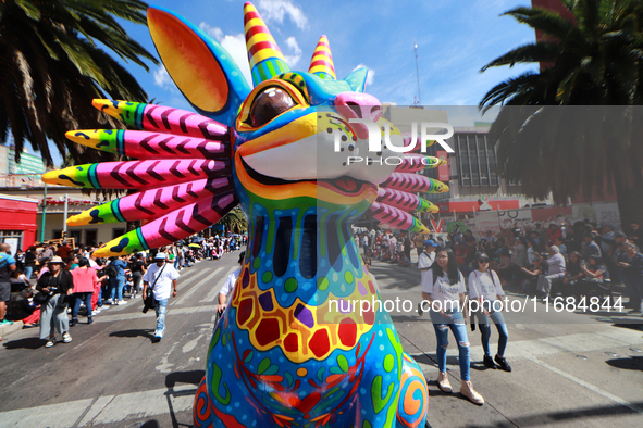 An Alebrije is seen during the 16th edition of the traditional Monumental Alebrijes parade organized by the Museum of Popular Art (MAP). The...