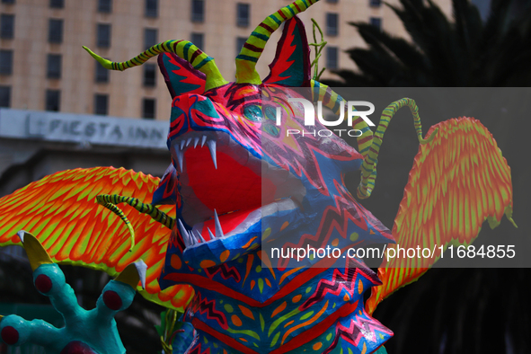 An Alebrije is seen during the 16th edition of the traditional Monumental Alebrijes parade organized by the Museum of Popular Art (MAP). The...