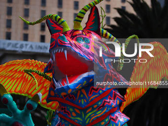 An Alebrije is seen during the 16th edition of the traditional Monumental Alebrijes parade organized by the Museum of Popular Art (MAP). The...