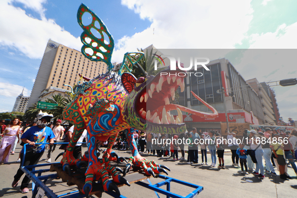 An Alebrije is seen during the 16th edition of the traditional Monumental Alebrijes parade organized by the Museum of Popular Art (MAP). The...