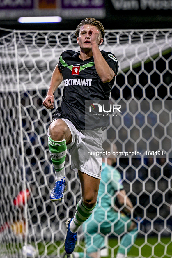 FC Twente midfielder Sem Steijn celebrates the 0-1 goal during the match between RKC and Twente at the Mandemakers Stadium in Waalwijk, Neth...