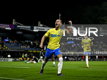 RKC forward Sylvester van der Water celebrates the 2-1 goal during the match between RKC and Twente at the Mandemakers Stadium in Waalwijk,...