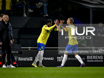 RKC midfielder Chris Lokesa and RKC forward Sylvester van der Water participate in the match between RKC and Twente at the Mandemakers Stadi...