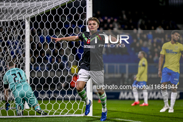 FC Twente midfielder Sem Steijn celebrates the 0-1 goal during the match between RKC and Twente at the Mandemakers Stadium in Waalwijk, Neth...