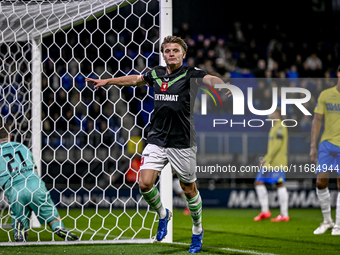 FC Twente midfielder Sem Steijn celebrates the 0-1 goal during the match between RKC and Twente at the Mandemakers Stadium in Waalwijk, Neth...