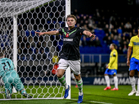 FC Twente midfielder Sem Steijn celebrates the 0-1 goal during the match between RKC and Twente at the Mandemakers Stadium in Waalwijk, Neth...