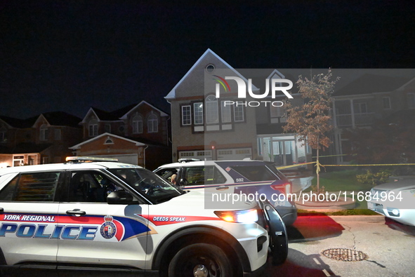 One adult victim is killed after a shooting in Markham, Canada, on October 19, 2024. York Regional Police respond to an emergency call on Sa...