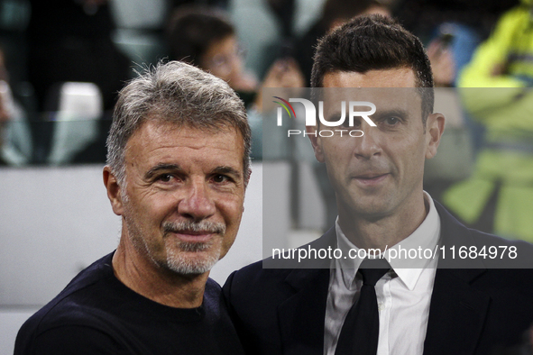 Lazio coach Marco Baroni and Juventus coach Thiago Motta pose for a photograph before the Serie A football match number 8, Juventus versus L...