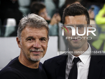 Lazio coach Marco Baroni and Juventus coach Thiago Motta pose for a photograph before the Serie A football match number 8, Juventus versus L...