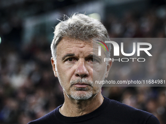 Lazio coach Marco Baroni poses for a photograph before the Serie A football match number 8, Juventus versus Lazio, at the Allianz Stadium in...