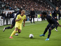 Lazio forward Gustav Isaksen (18) is in action during the Serie A football match number 8, Juventus vs. Lazio, at the Allianz Stadium in Tur...