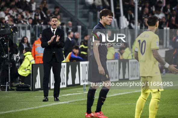 Juventus coach Thiago Motta shouts to his players during the Serie A football match number 8 between Juventus and Lazio at the Allianz Stadi...