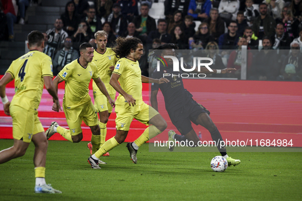 Juventus midfielder Khephren Thuram (19) is in action during the Serie A football match number 8, Juventus versus Lazio, at the Allianz Stad...