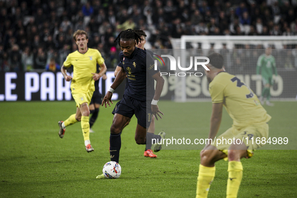 Juventus midfielder Khephren Thuram (19) fights for the ball against Lazio defender Nuno Tavares (30) during the Serie A football match numb...