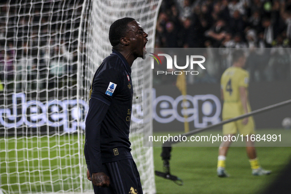 Juventus midfielder Timothy Weah (22) celebrates during the Serie A football match number 8, Juventus versus Lazio, at the Allianz Stadium i...